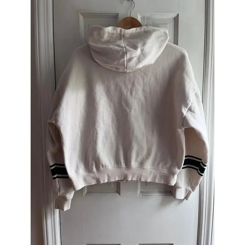 Victoria's Secret PINK Cream Green Velvet Stripe Full Zip Lounge Hoodie M | Y2k
